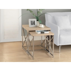 Monarch Specialties 3205 Round 2 Piece Nesting Table Set in Natural w/ Chrome Me - All