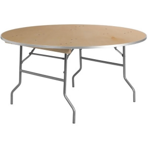 Flash Furniture 60 Inch Round Heavy Duty Birchwood Folding Banquet Table w/ Meta - All