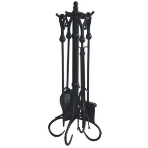 Uniflame F-1056 5 Piece Black Fireset with Heavy Crook Handles - All