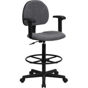 Flash Furniture Gray Fabric Ergonomic Drafting Stool w/ Arms Bt-659-gry-arms-g - All