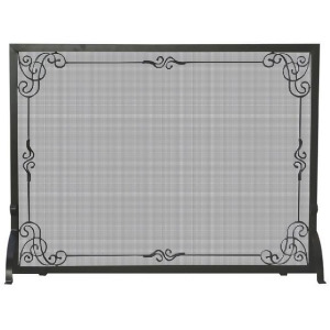 Uniflame S-1025 Single Panel Black Wrought Iron Screen with Decorative Scroll - All