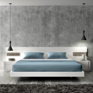 J M Furniture Amora 3 Piece Platform Bedroom Set in White Lacquer Stone Slate - All