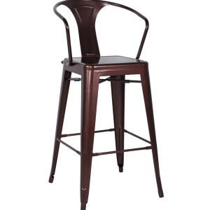 Chintaly Galvanized Steel Bar Stool With Back In Red Copper Set of 4 - All