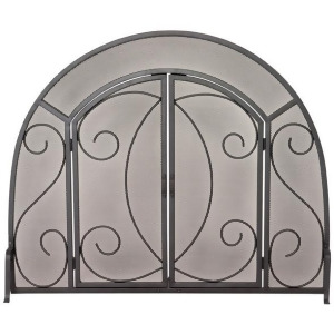 Uniflame S-1096 Single Panel Black Wrought Iron Ornate Screen with Doors - All