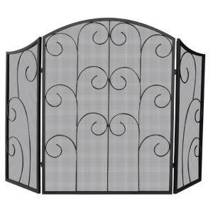 Uniflame S-1015 3 Panel Black Wrought Iron Screen with Decorative Scroll - All