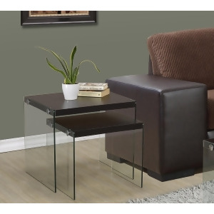 Monarch Specialties Cappuccino Tempered Glass Two Pieces Nesting Table Set I 328 - All