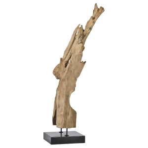 Moes Home Natural Teak Wood Sculpture on Black Marble Stand - All