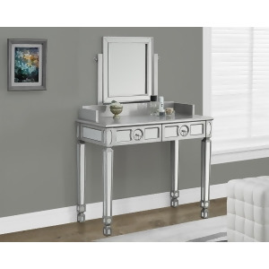Monarch Specialties Brushed Silver Mirrored Vanity With 2 Drawers I 3711 - All