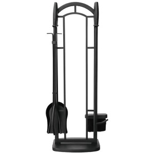 Uniflame F-1119 5 Piece Black Wrought Iron Fireset with Cylinder Handles - All
