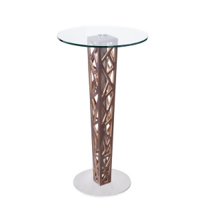 Armen Living Crystal Bar Table with Walnut Veneer column and Brushed Stainless S - All