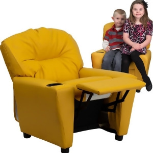 Flash Furniture Contemporary Yellow Vinyl Kids Recliner w/ Cup Holder Bt-7950- - All