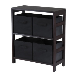 Winsome Wood Capri 2-Section M Storage Shelf w/ 4 Foldable Black Fabric Baskets - All