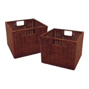 Winsome Wood Leo Set of 2 Wired Basket Small in Antique Walnut - All