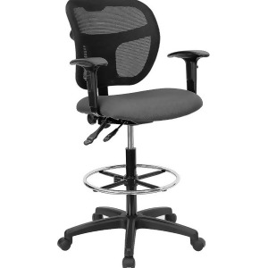 Flash Furniture Mid-Back Mesh Drafting Stool w/ Gray Fabric Seat Arms Wl-a76 - All