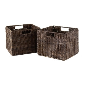 Winsome Wood Granville Foldable 2 Piece Small Corn Husk Baskets in Chocolate - All