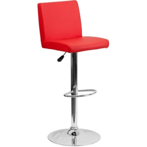 Flash Furniture Contemporary Red Vinyl Adjustable Height Bar Stool w/ Chrome Bas - All