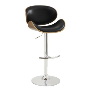 Armen Living Naples Barstool in Chrome finish with Black Pu upholstery and Walnu - All