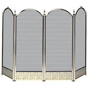 Uniflame S-2115 4 Fold Polished Brass Screen with Decorative Filigree - All