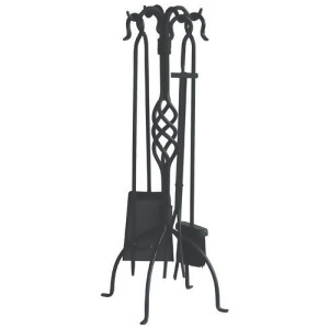 Uniflame F-1053 5 Piece Black Wrought Iron Fireset with Center Weave - All
