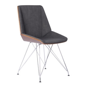 Armen Living Pandora Chair in Chrome finish with Walnut wood and Charcoal Fabric - All