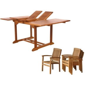 All Things Cedar Java Teak 5 Piece Butterfly Stacking Chair Set - All