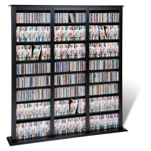Prepac Black Triple Width Barrister Storage Tower for Multimedia Holds 1200 CDs - All