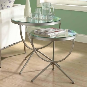 Monarch Specialties 3322 2 Piece Round Glass Nesting Table Set in Satin Silver - All