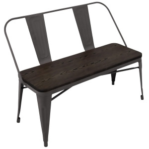 Lumisource Oregon Bench In Espresso Wood And Antiqued Metal Frame - All