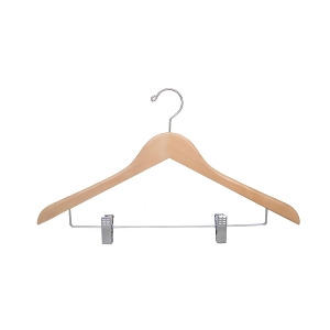 Proman Products Gemini Concave Suit Hanger w/ Wire Clips in Natural Lacquer - All