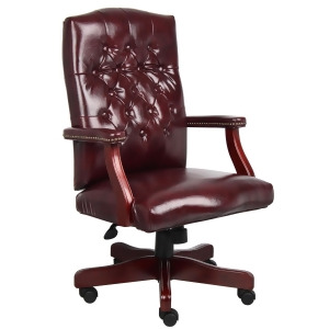 Boss Chairs Boss Classic Executive Oxblood Vinyl Chair w/ Mahogany Finish - All