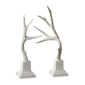 Weathered Resin Buck Antlers On White Base Set Of 2 - All