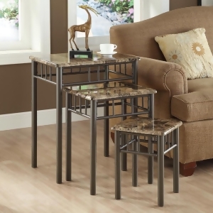 Monarch Specialties 3041 3 Piece Nesting Table Set in Bronze Cappuccino Marble - All