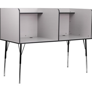 Flash Furniture Double Wide Study Carrel w/ Adjustable Legs Top Shelf in Nebul - All