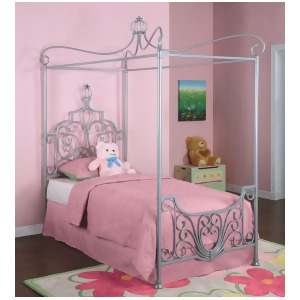 Powell Princess Rebecca Sparkle Silver Canopy Twin Size Bed - All