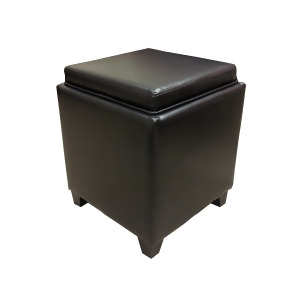 Armen Living Rainbow Contemporary Storage Ottoman With Tray in Brown Bonded Leat - All