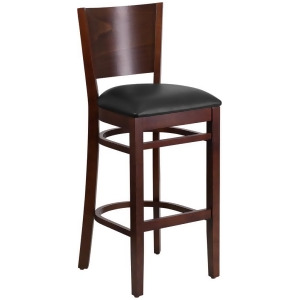 Flash Furniture Lacey Series Solid Back Walnut Wooden Restaurant Barstool Blac - All