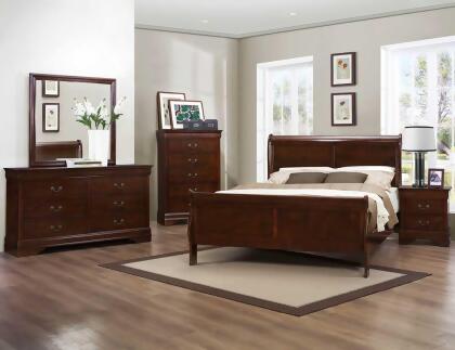 Homelegance Mayville 5 Piece Sleigh Bedroom Set in Brown Cherry 