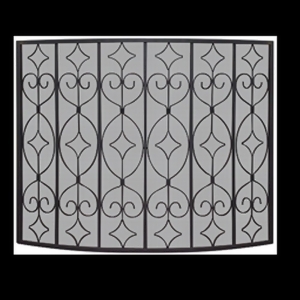 Uniflame Single Panel Black Wrought Curved Ornate Screen - All