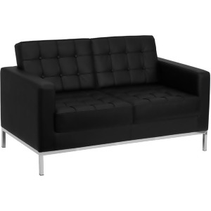 Flash Furniture Hercules Lacey Series Contemporary Black Leather Loveseat w/ Sta - All