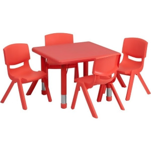 Flash Furniture 24 Inch Square Adjustable Red Plastic Activity Table Set w/ 4 Sc - All