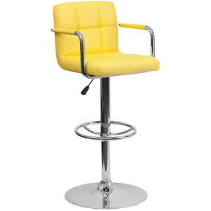 Flash Furniture Contemporary Yellow Quilted Vinyl Adjustable Height Bar Stool w/ - All