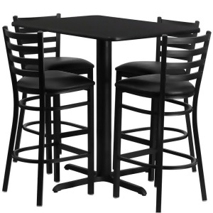 Flash Furniture 42 Inch Rectangular Black Laminate Table Set w/ 4 Ladder Back Me - All