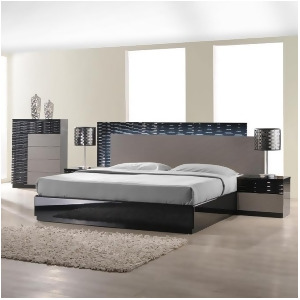 J M Furniture Roma 4 Piece Platform Bedroom Set in Black Grey Lacquer - All