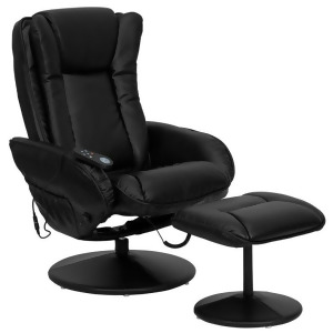 Flash Furniture Massaging Black Leather Recliner Ottoman w/ Leather Wrapped Ba - All