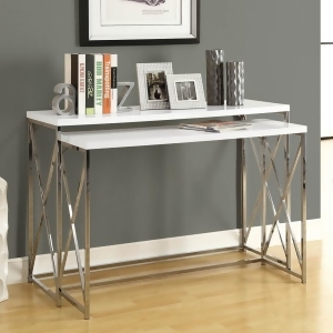 Monarch Specialties 3027 2 Piece Console Table Set Chrome Glossy White - All