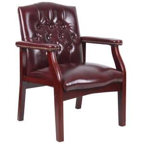 Boss Chairs Boss Traditional Oxblood Vinyl Guest Chair w/ Mahogany Finish - All