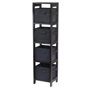 Winsome Wood Capri 4-Section N Storage Shelf w/ 4 Foldable Black Fabric Baskets - All