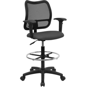 Flash Furniture Mid-Back Mesh Drafting Stool w/ Gray Fabric Seat Arms Wl-a27 - All