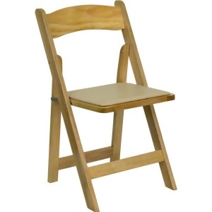 Flash Furniture Hercules Series Natural Wood Folding Chair w/ Vinyl Padded Seat - All