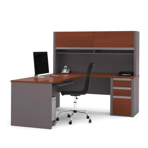 Bestar Connexion L-shaped With Hutch Workstation Kit In Bordeaux Slate - All